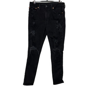 American Eagle Jeans Mens 34X32 Black Distressed Airflex + Athletic Skinny